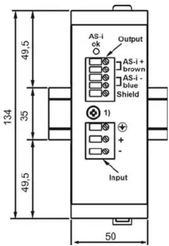 134 49,5 35 49,5 Output AS-i ok AS-i + brown AS-i - blue Shield 1) + - Input 50