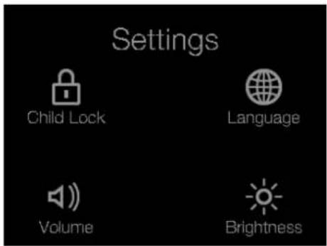 Settings Child Lock Language Volume Brightness
