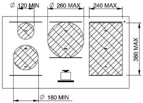 Ø 120 MIN Ø 260 MAX 240 MAX 380 MAX Ø 180 MIN
