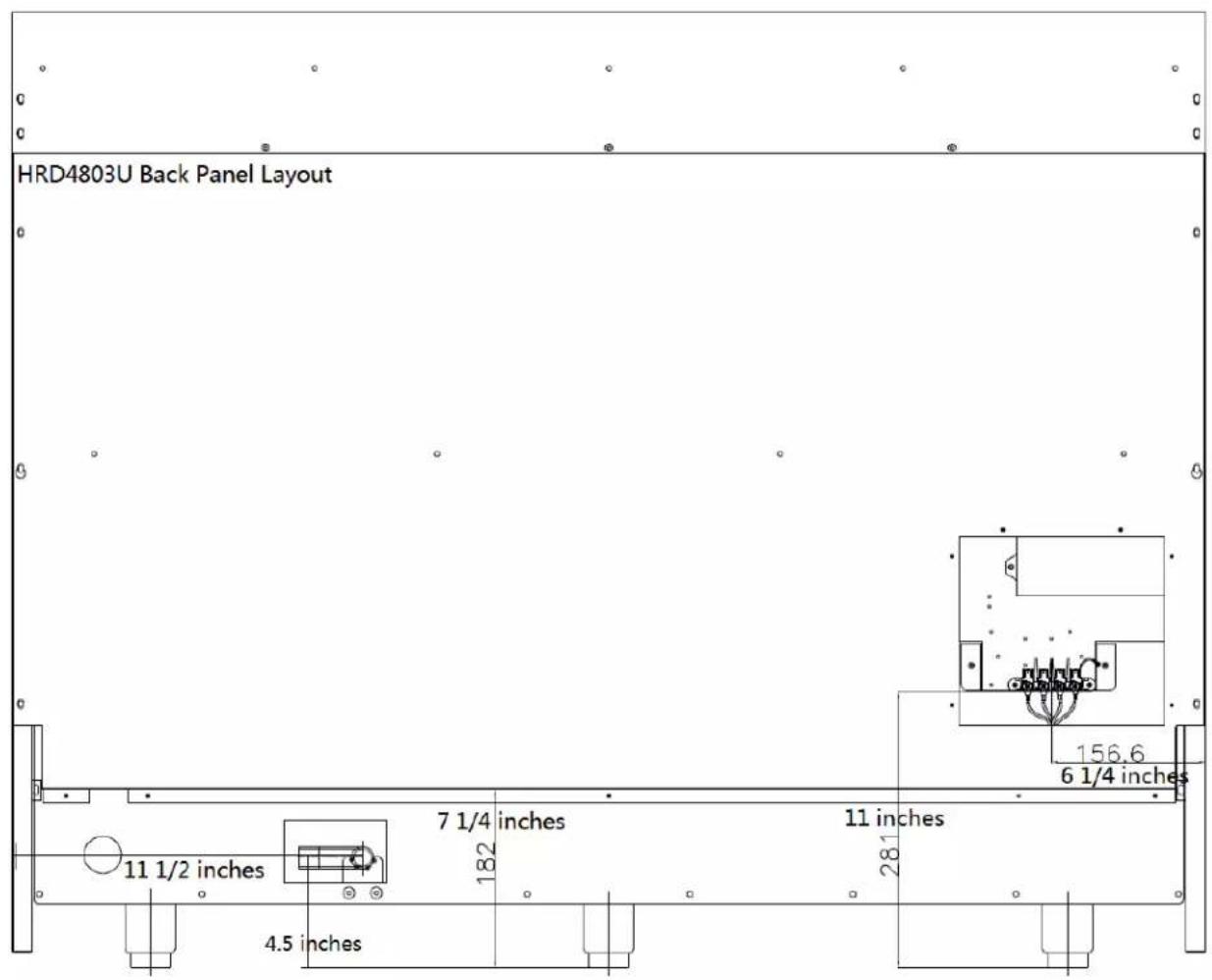 HRD4803U Back Panel Layout 156.6 6 1/4 inches 7 1/4 inches 11 inches 281 182 11 1/2 inches 4.5 inches