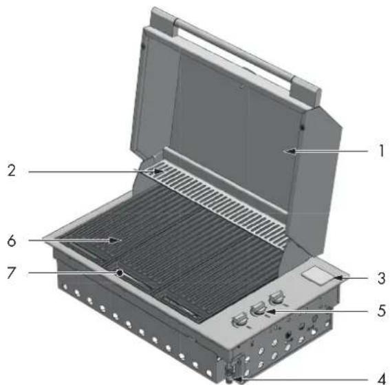Labeled diagram of an industrial heating device with numbered components