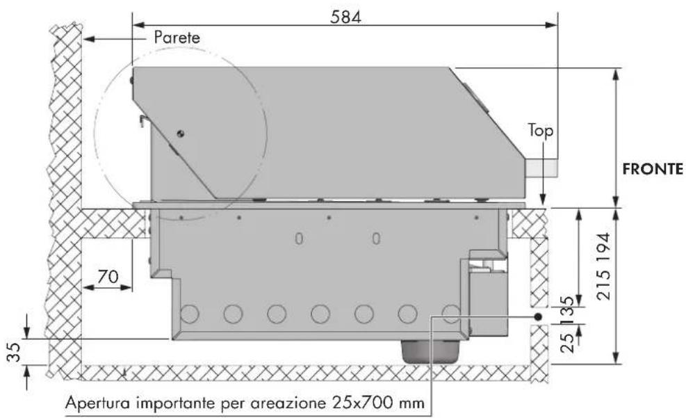 584 Parete Top FRONTE 70 35 215 194 135 2.5 Apertura importante per areazione 25x700 mm
