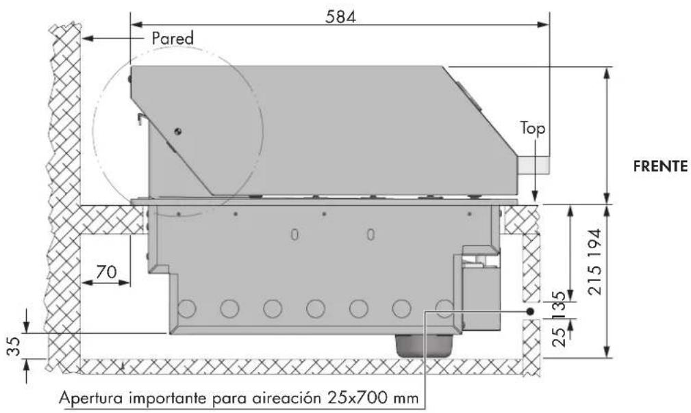 584 Pared Top 70 35 215 194 25 135 Apertura importante para aireación 25x700 mm FRENTE