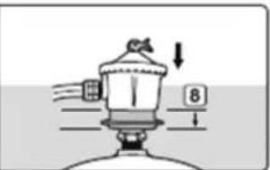 Diagram showing a mechanical device with labeled parts and directional arrows, including a number 8.