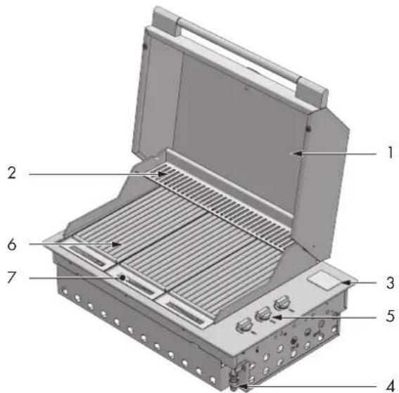 Labeled diagram of an industrial heating device with numbered components