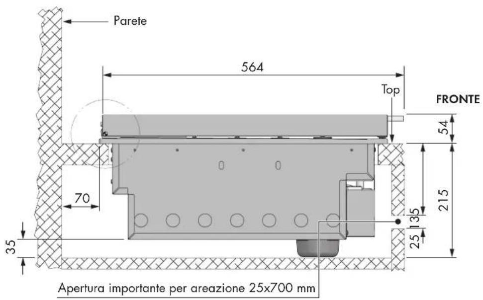 Parete 564 Top FRONTE 54 70 35 215 135 25 Apertura importante per areazione 25x700 mm