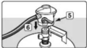 Diagram of a mechanical device with numbered parts and directional arrows indicating motion or assembly.