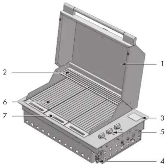 Labeled diagram of an industrial heating device with numbered components