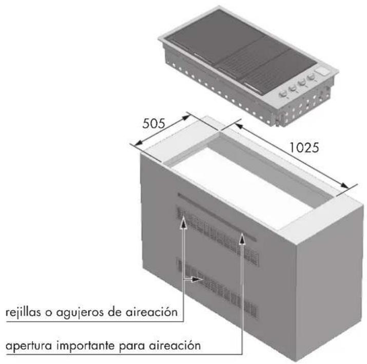 505 1025 rejillas o agujeros de aireación apertura importante para aireación
