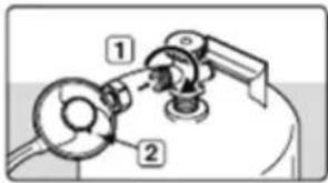Diagram showing a mechanical device with labeled parts 1 and 2, likely illustrating a process or assembly.