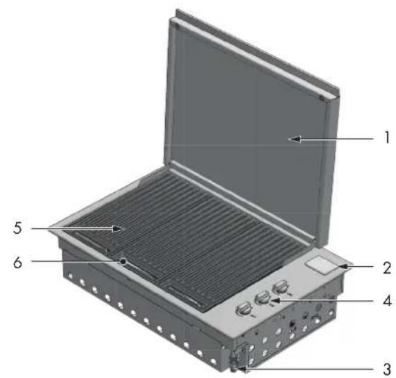 Labeled diagram of an open industrial device with numbered components for identification