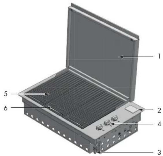 Labeled diagram of an open industrial device with numbered parts for identification