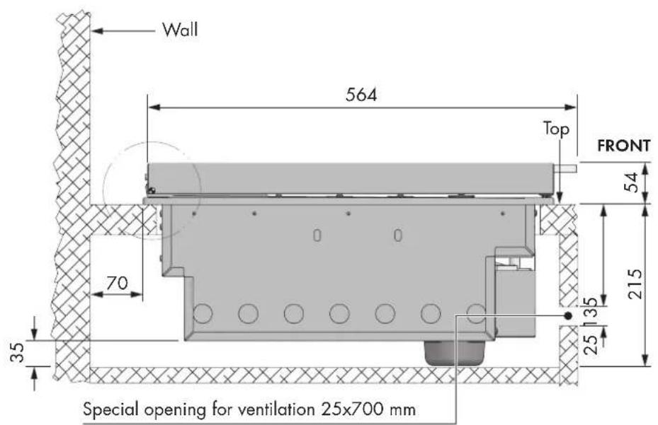 Wall 564 Top FRONT 54 70 215 35 25 135 Special opening for ventilation 25x700 mm