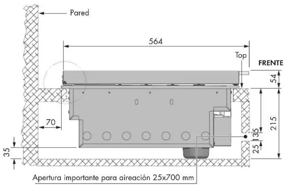 Pared 564 Top FRENTE 54 70 215 35 25 135 Apertura importante para aireación 25x700 mm