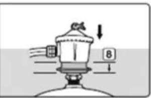 Diagram showing a mechanical device with labeled parts and directional arrows, including a number 8.