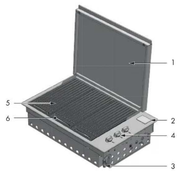 Labeled diagram of an open industrial device with numbered components for identification