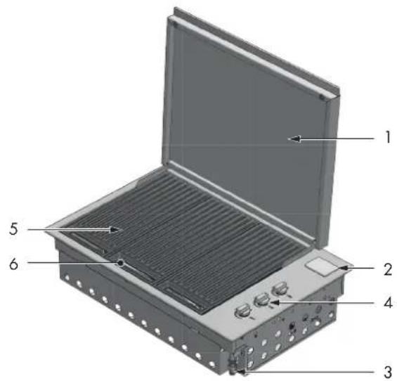 Labeled diagram of an open industrial device with numbered components