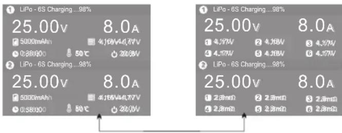 LiPo - 6S Charging...98% 25.00V 8.0A 5000mAh 4.16V/4.17V 0.8800 50℃ 20.8V LiPo - 6S Charging...98% 25.00V 8.0A 5000mAh 4.16V/4.17V 0.8800 50℃ 20.8V LiPo - 6S Charging...98% 25.00V 8.0A 4.17W 4.16W 3.4.7W 4.17W 4.16W 3.4.7W LiPo - 6S Charging...98% 25.00V 8.0A 2.8mΩ 2.8mΩ 2.8mΩ 2.8mΩ 2.8mΩ 2.8mΩ