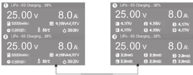 LiPo - 6S Charging...98% 25.00 V 8.0 A 5000mAh 4.16V/4.17V 0.8800 50℃ 20.8V LiPo - 6S Charging...98% 25.00 V 8.0 A 5000mAh 4.16V/4.17V 0.8800 50℃ 20.8V LiPo - 6S Charging...98% 25.00 V 8.0 A 4.17W 4.16W 3.41W 4.17W 4.16W 3.41W LiPo - 6S Charging...98% 25.00 V 8.0 A 2.8mΩ 2.8mΩ 2.8mΩ 2.8mΩ 2.8mΩ 2.8mΩ