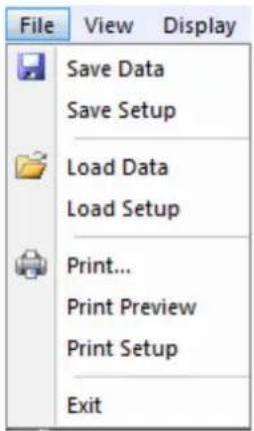 File View Display Save Data Save Setup Load Data Load Setup Print... Print Preview Print Setup Exit