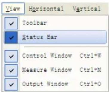 View Horizontal Vertical ✓ Toolbar ✓ Status Bar ✓ Control Window Ctrl+W ✓ Measure Window Ctrl+M ✓ Output Window Ctrl+O