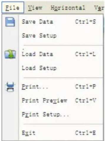 File View Horizontal Ver Save Data Ctrl+S Save Setup Load Data Ctrl+L Load Setup Print... Ctrl+P Print Preview Ctrl+V Print Setup... Exit Ctrl+E