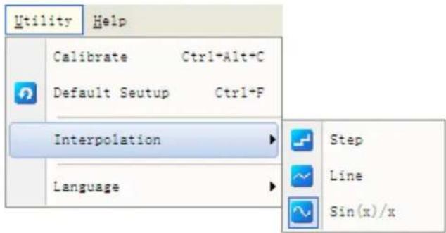 Utility Help Calibrate Ctrl+Alt+C Default Seutup Ctrl+F Interpolation Language Step Line Sin(x)/x
