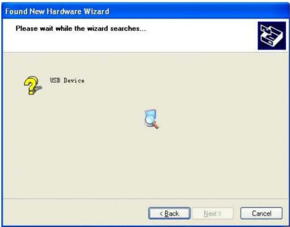 Found New Hardware Wizard Please wait while the wizard searches... USB Device < Back Next > Cancel
