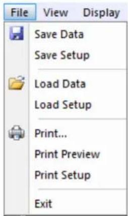 File View Display Save Data Save Setup Load Data Load Setup Print... Print Preview Print Setup Exit