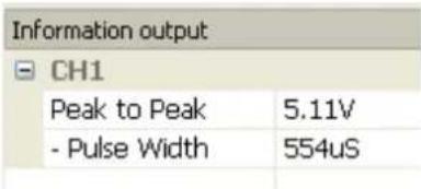 Information output CH1 Peak to Peak 5.11V - Pulse Width 554uS