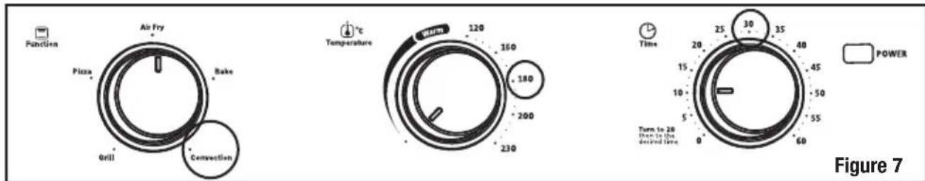 Function Air Fry Pizza Bake Grill Convection Temperature 120 160 180 200 230 Time 25 30 35 40 45 50 55 60 Turn to 20 Then to the retired time POWER Figure 7