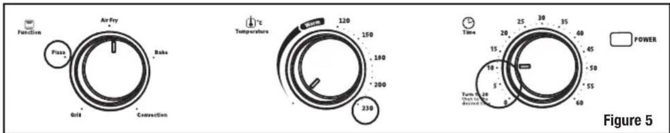 Function Air Fry Pizza Bake Grid Connection Temperature 120 150 180 200 230 Power Turn to 20 than to the desired time Figure 5
