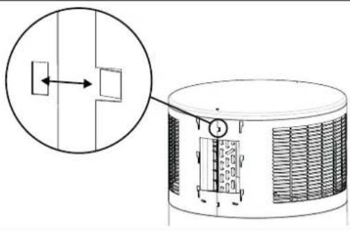 Technical diagram showing a mechanical assembly with a magnified inset view of a component being inserted into a housing.