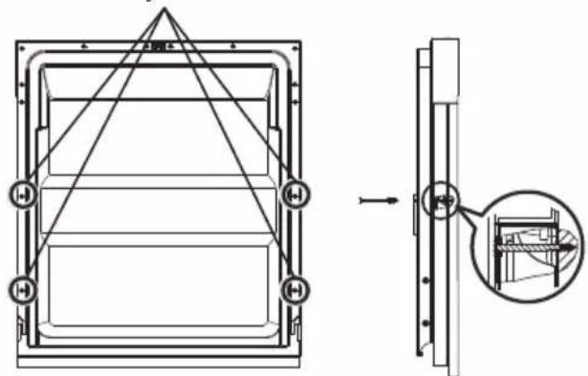 Technical diagram showing a structural assembly with labeled components and an inset detail view of a mechanical component.