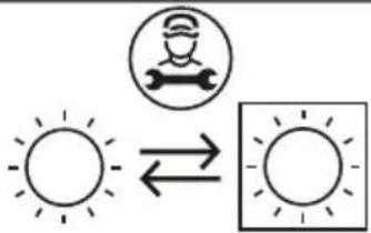 Weather icon showing sun and train symbol with bidirectional arrow between sun and train