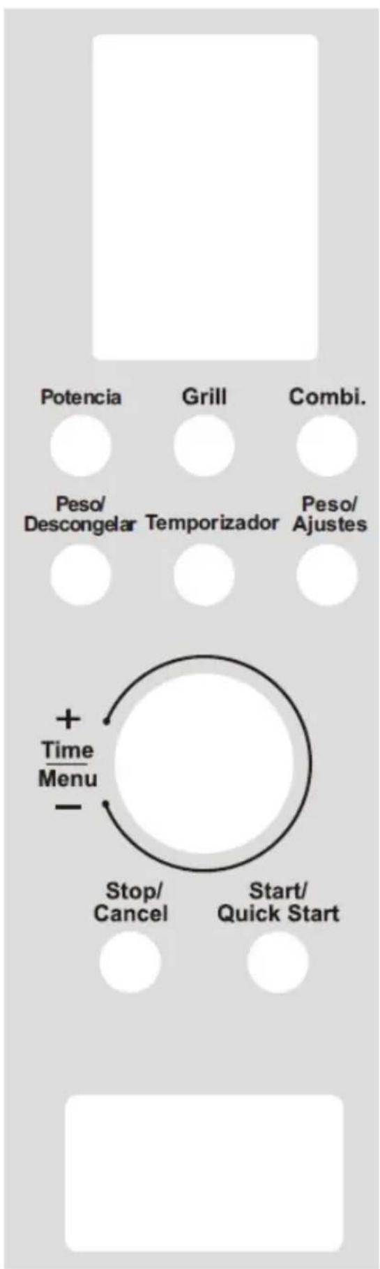 Potencia Grill Combi. Peso/ Descongelar Temporizador Peso/ Ajustes + Time Menu - Stop/ Cancel Start/ Quick Start