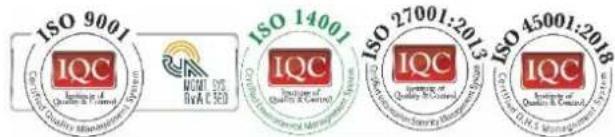 ISO 9001 IQC Institute of Quality & Control System MOMI DYE IVA CERD ISO 14001 IQC Institute of Quality & Control System MOMI DYE Quality & Control System ISO 27001:2013 IQC Institute of Quality & Control System MOMI DYE Quality & Control System ISO 45001:2018 IQC Institute of Quality & Control System