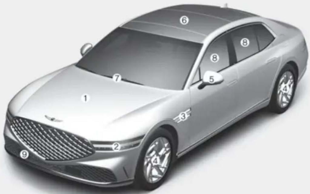 Diagram of a silver sedan with numbered labels pointing to different sections of the body.