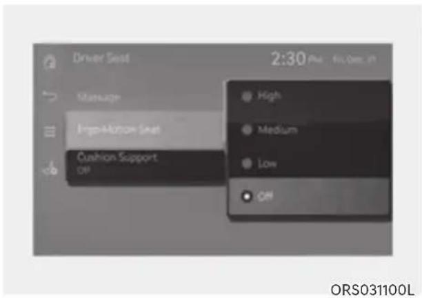 Driver Seat 2:30 Plus File Edit Help Massage Emotion-Sat Cushion Support OP High Medium Low ON ORS031100L