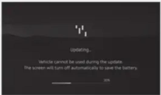 Updating... Vehicle cannot be used during the update. The screen will turn off automatically to save the battery.