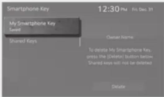 Smartphone Key 12:30 PM Fri Dec 31 My Smartphone Key Saved Shared Keys Owner Name: To delete My Smartphone Key, press the [Delete] button below Shared keys will not be deleted Delete