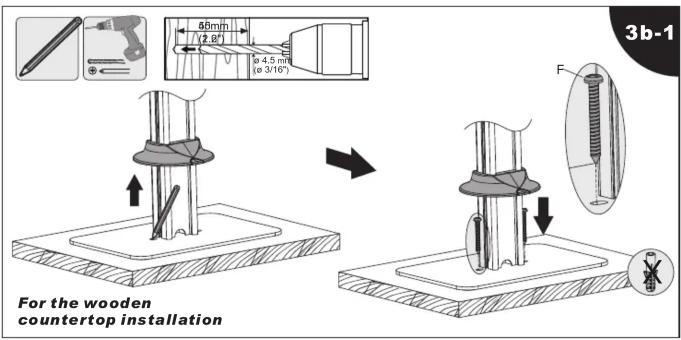 For the wooden countertop installation 65mm (2.8") 4.5 mm (0.3/16°) 3b-1