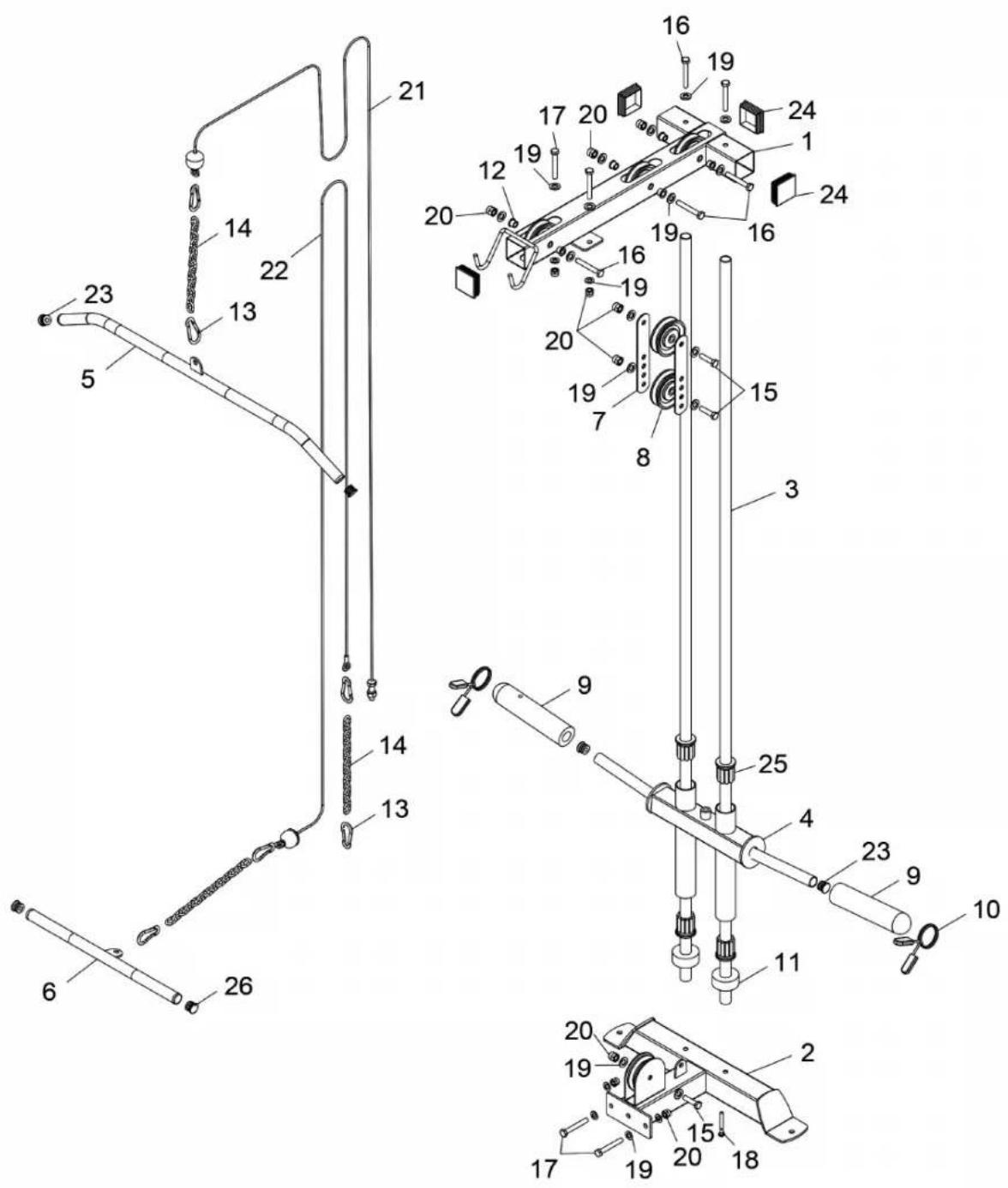 TAURUS Power Cage Set - Explosionszeichnung: Latzug für den Power Cage Premium - 1