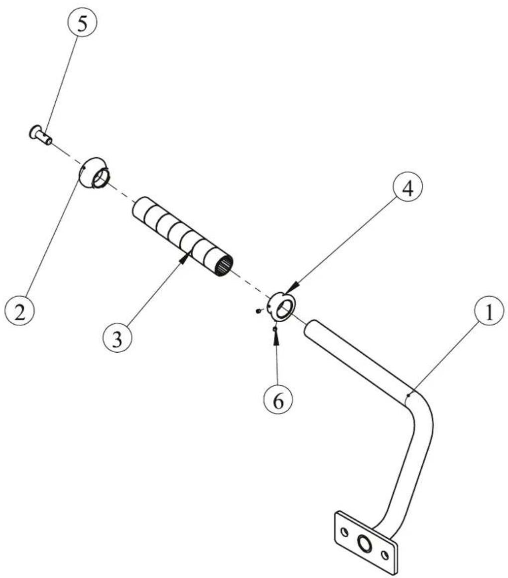 Technical diagram of a mechanical assembly with numbered components and directional arrows indicating motion or assembly.
