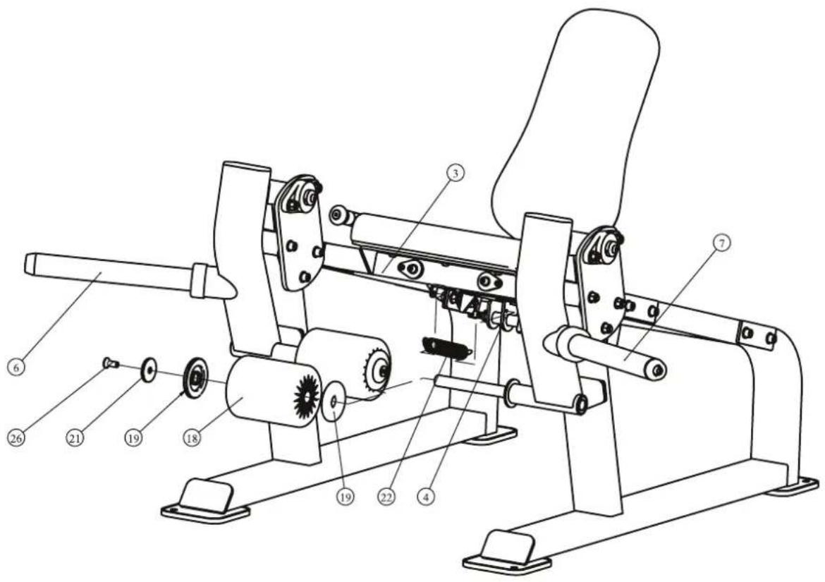 Technical diagram of a mechanical device with numbered components for identification