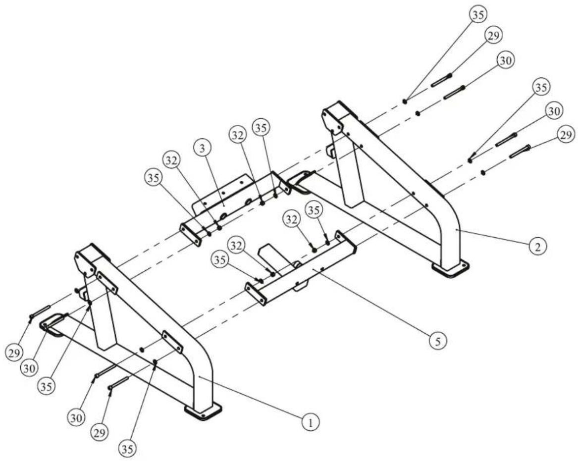 Technical diagram of a mechanical assembly with numbered components and labeled parts