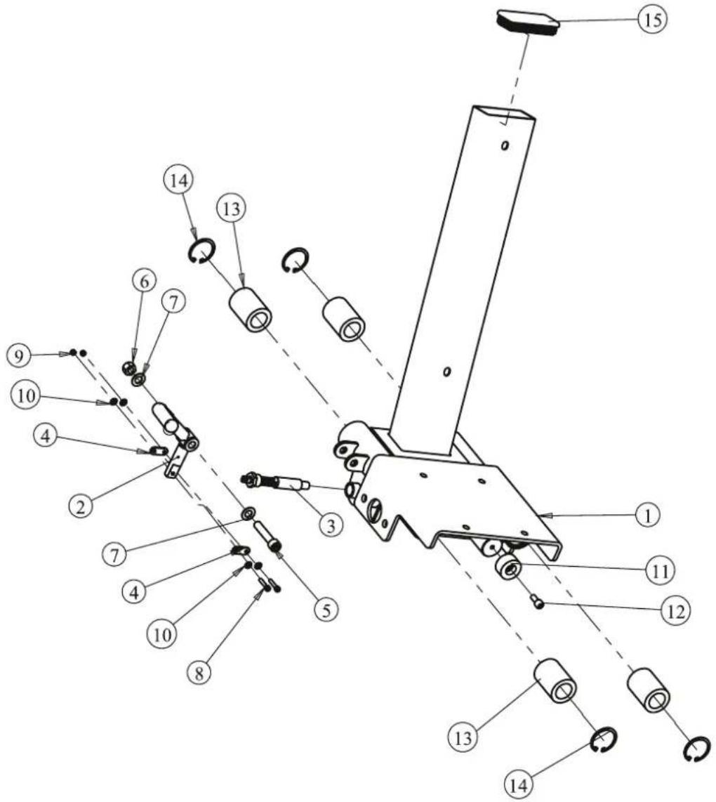 Technical diagram of a mechanical assembly with numbered components and labeled parts