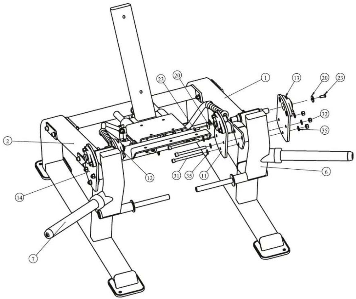 Technical diagram of a mechanical device with numbered components for identification
