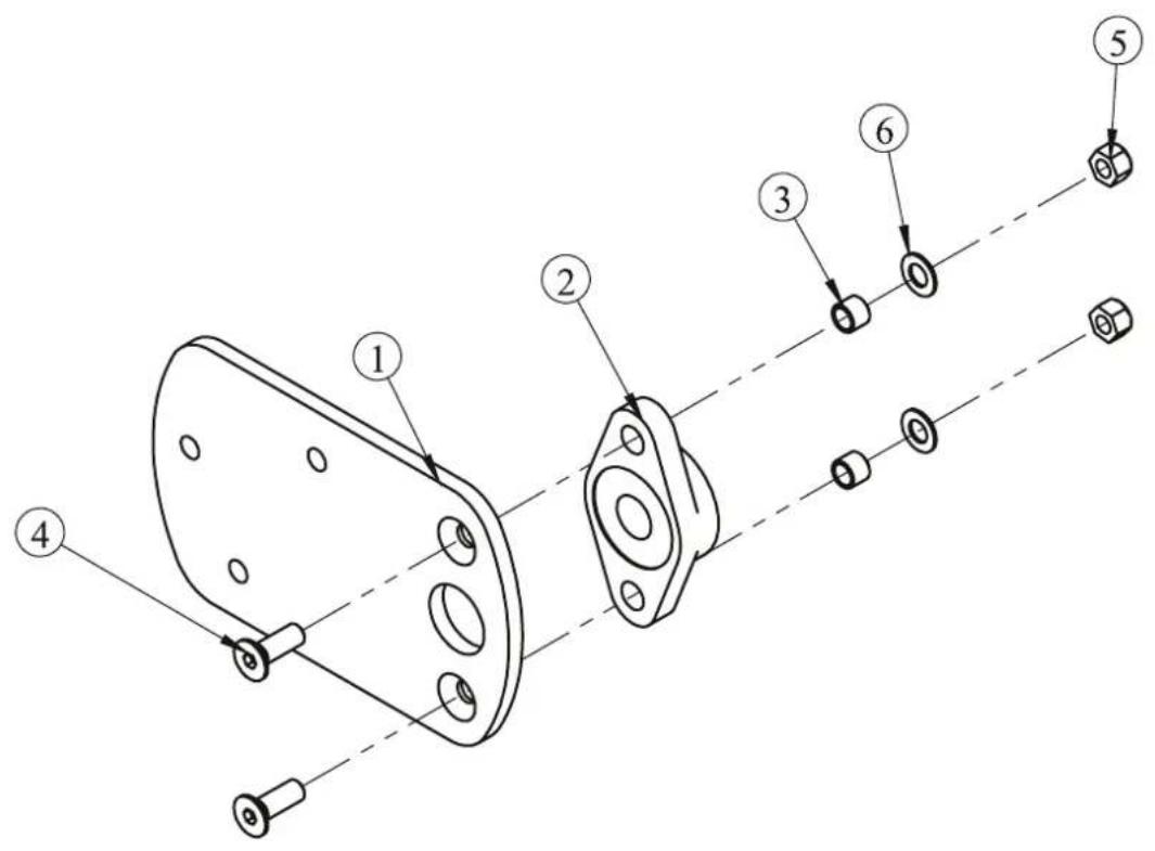 Technical diagram of a mechanical assembly with numbered components and alignment lines