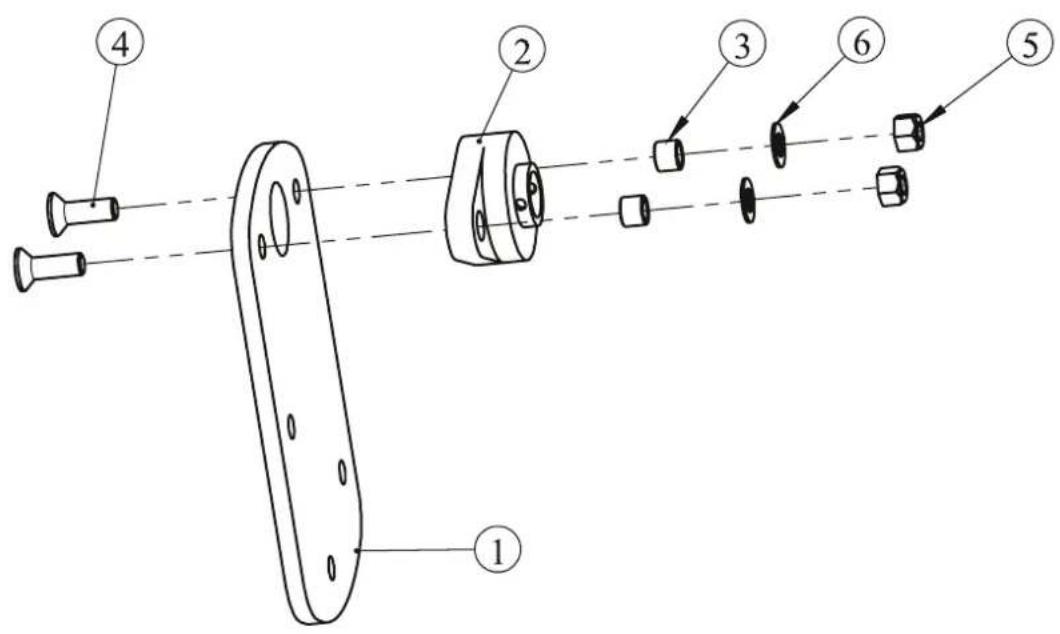 Technical diagram of a mechanical assembly with numbered components, likely illustrating a cutting or dissection process.